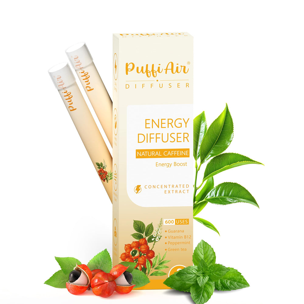 PUFFIAIR Energy Diffuser Pen delivers steady energy with natural caffeine for focus.