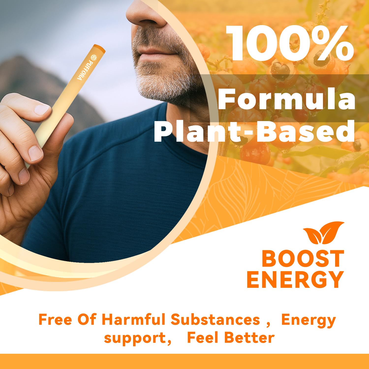 Puffora Energy Diffuser Pen shown in pocket for on-the-go energy support.