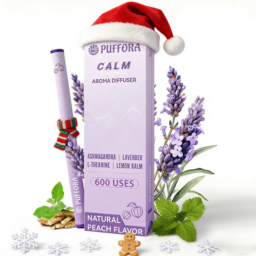 Puffora Herbal Diffuser Pen held in hand for on-the-go calm.
