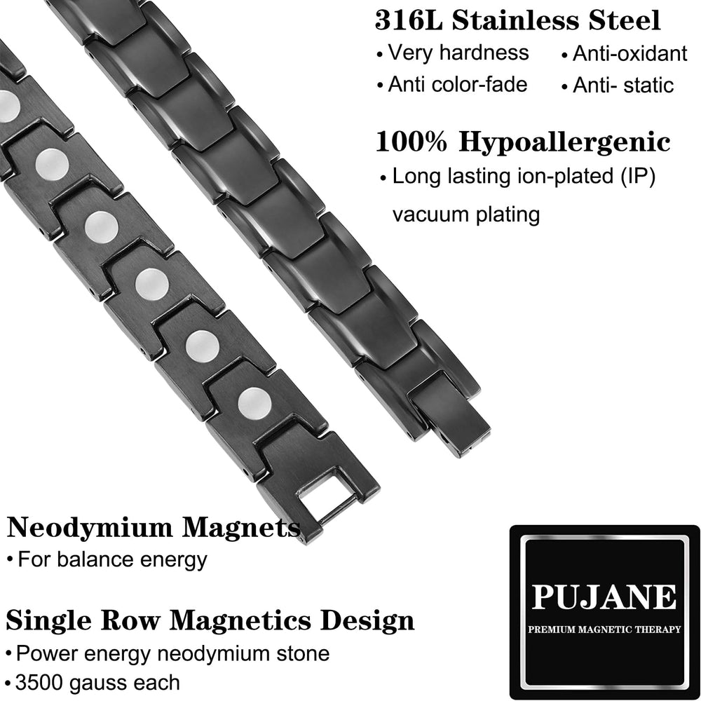 PUJANE magnetic bracelet on wrist demonstrates comfortable wear during work and leisure.
