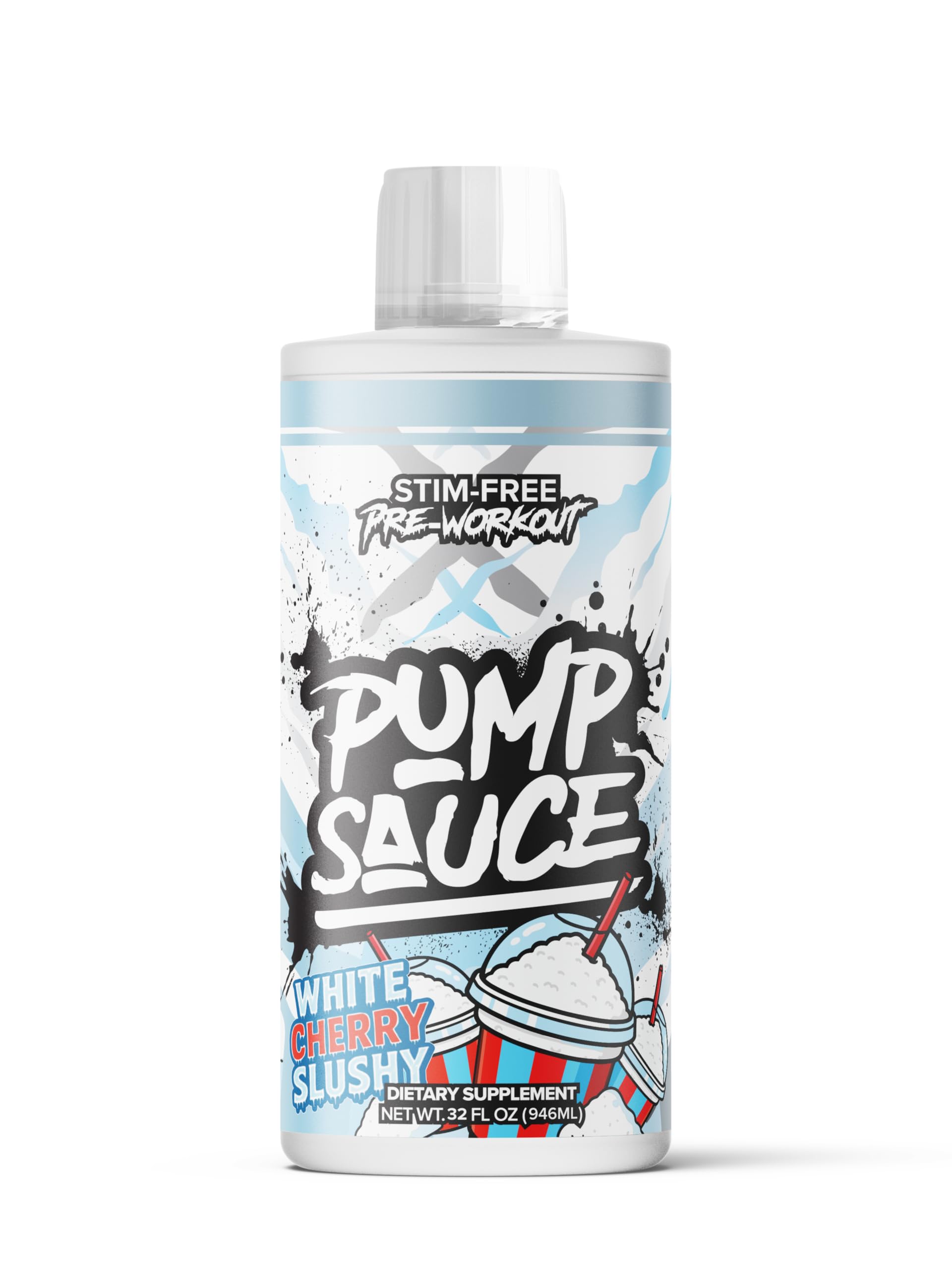 Pump Sauce front label with White Cherry flavor for caffeine-free pre-workout