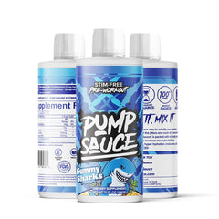 Pump Sauce gummy sharks flavor close-up emphasizes tasty, convenient training fuel.