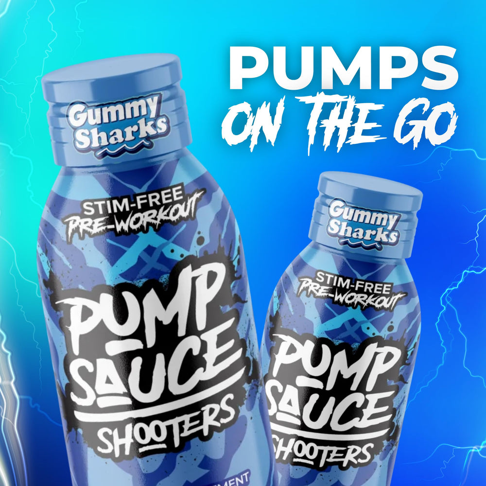 Pump Sauce Shooters Gummy Sharks flavor close-up, appealing gummy sharks taste