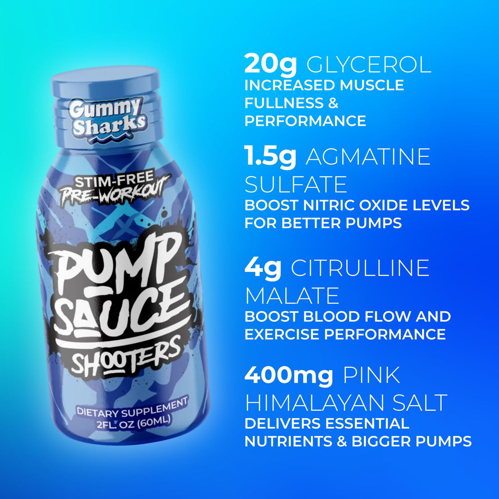 Pump Sauce Shooters Gummy Sharks 12-pack box for training routines