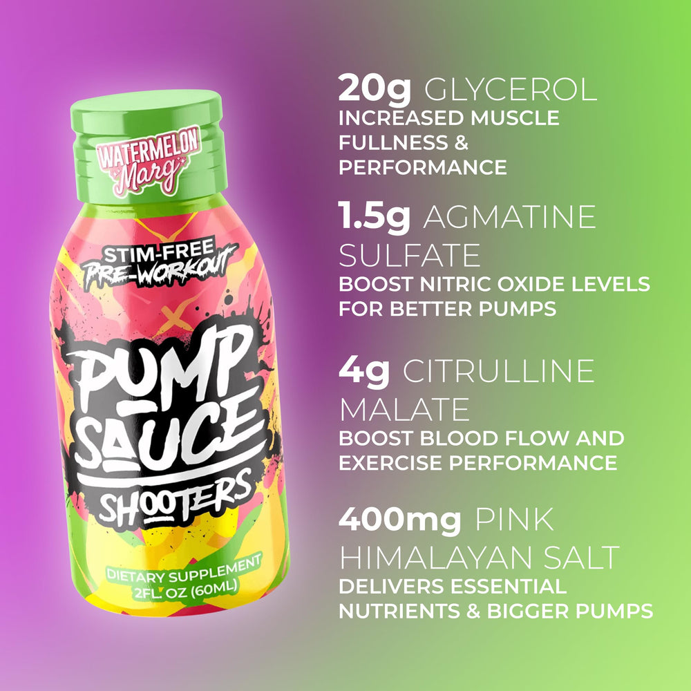 Pack of twelve bottles of Pump Sauce Shooters Watermelon Margarita for gym use.