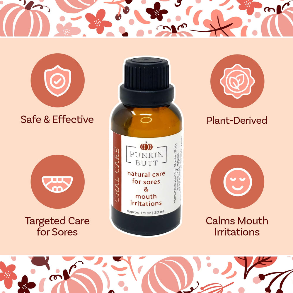 Application area on gums and cheeks with Punkin Butt oil