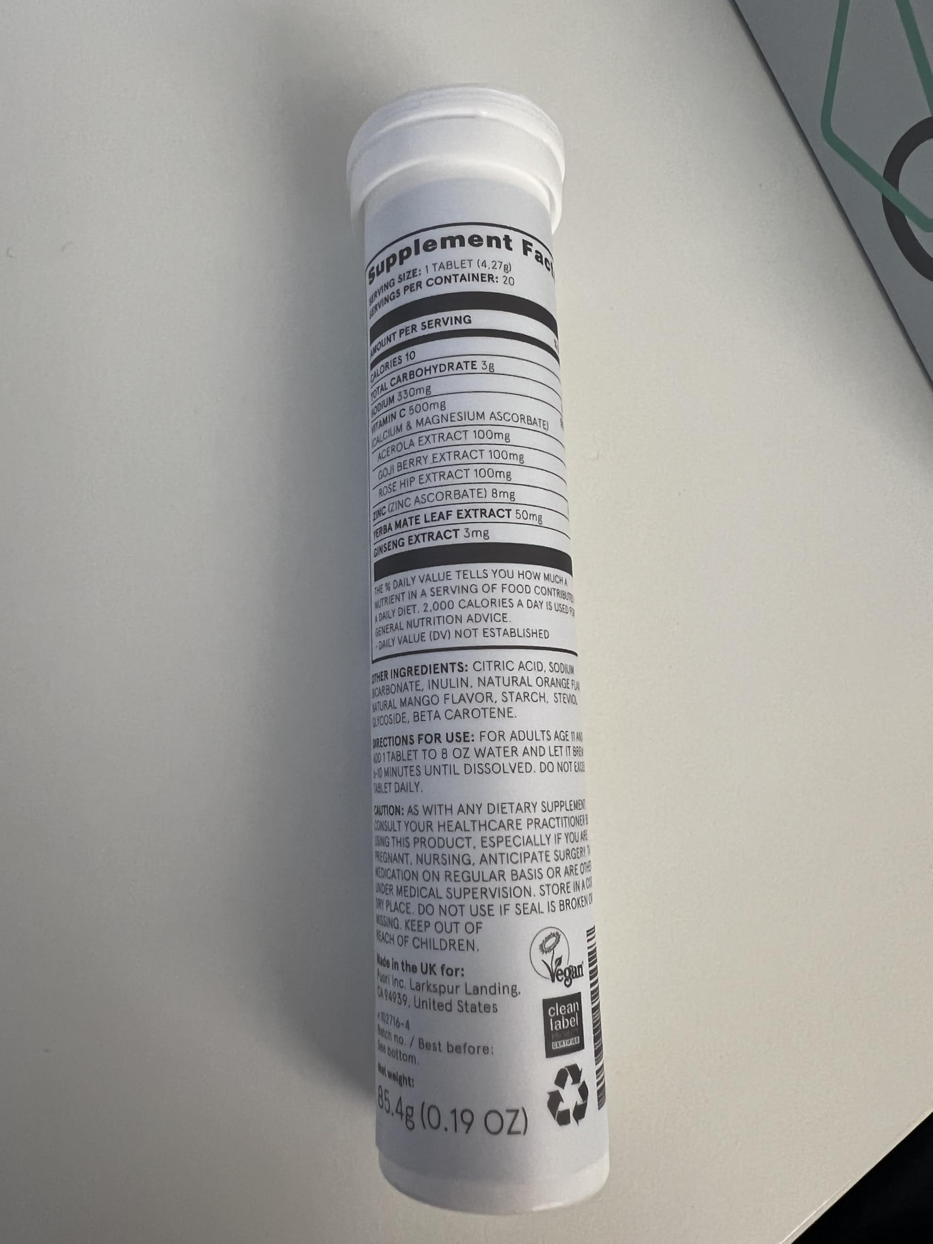 Close-up of Puori C3 tablets inside a tube for 40 servings.