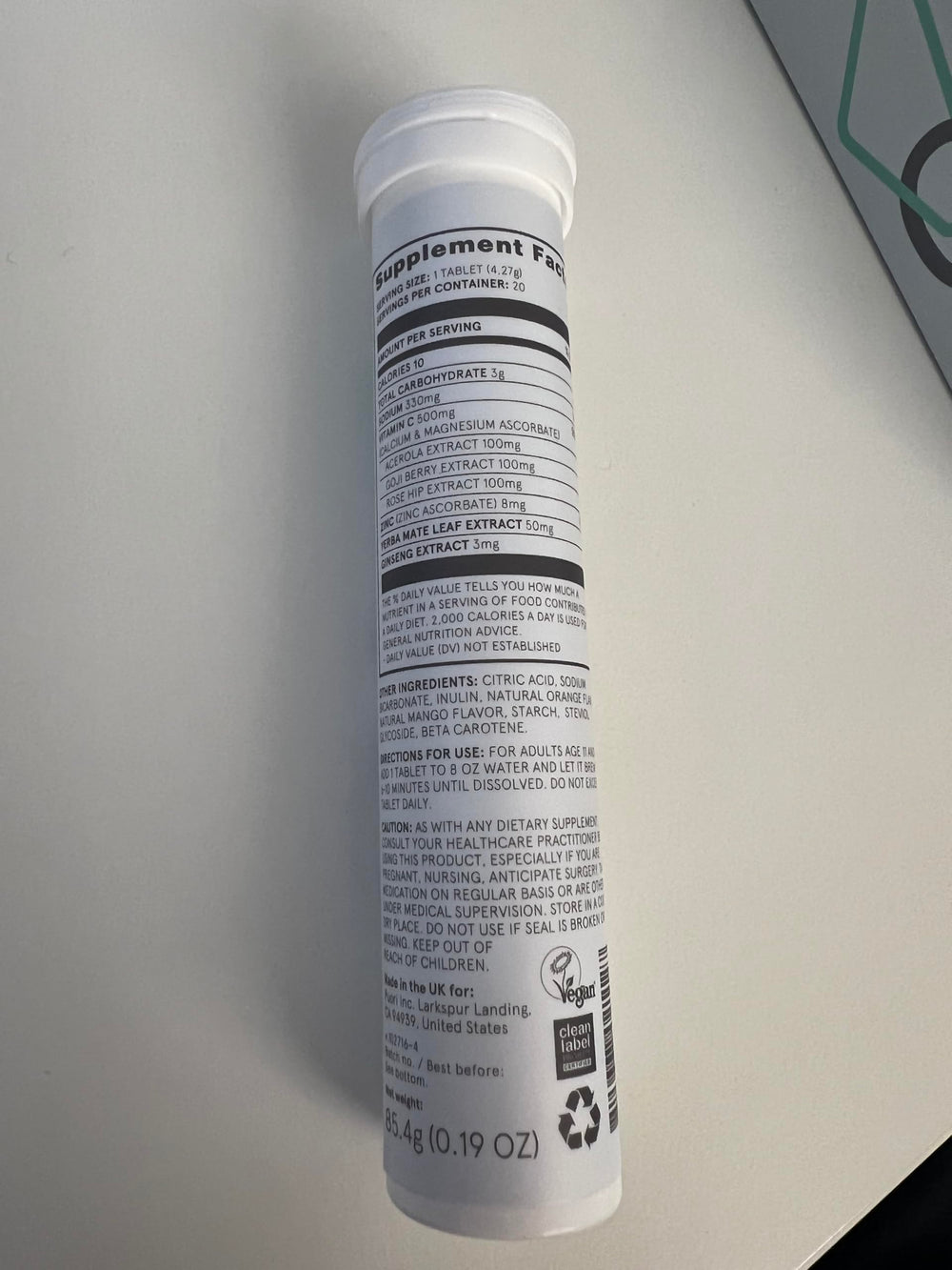 Close-up of Puori C3 tablets inside a tube for 40 servings.