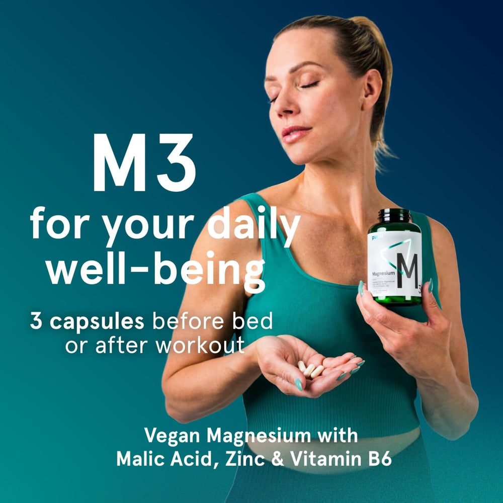 Puori M3 vegan capsules on clean surface showcases sustainable supplement choice