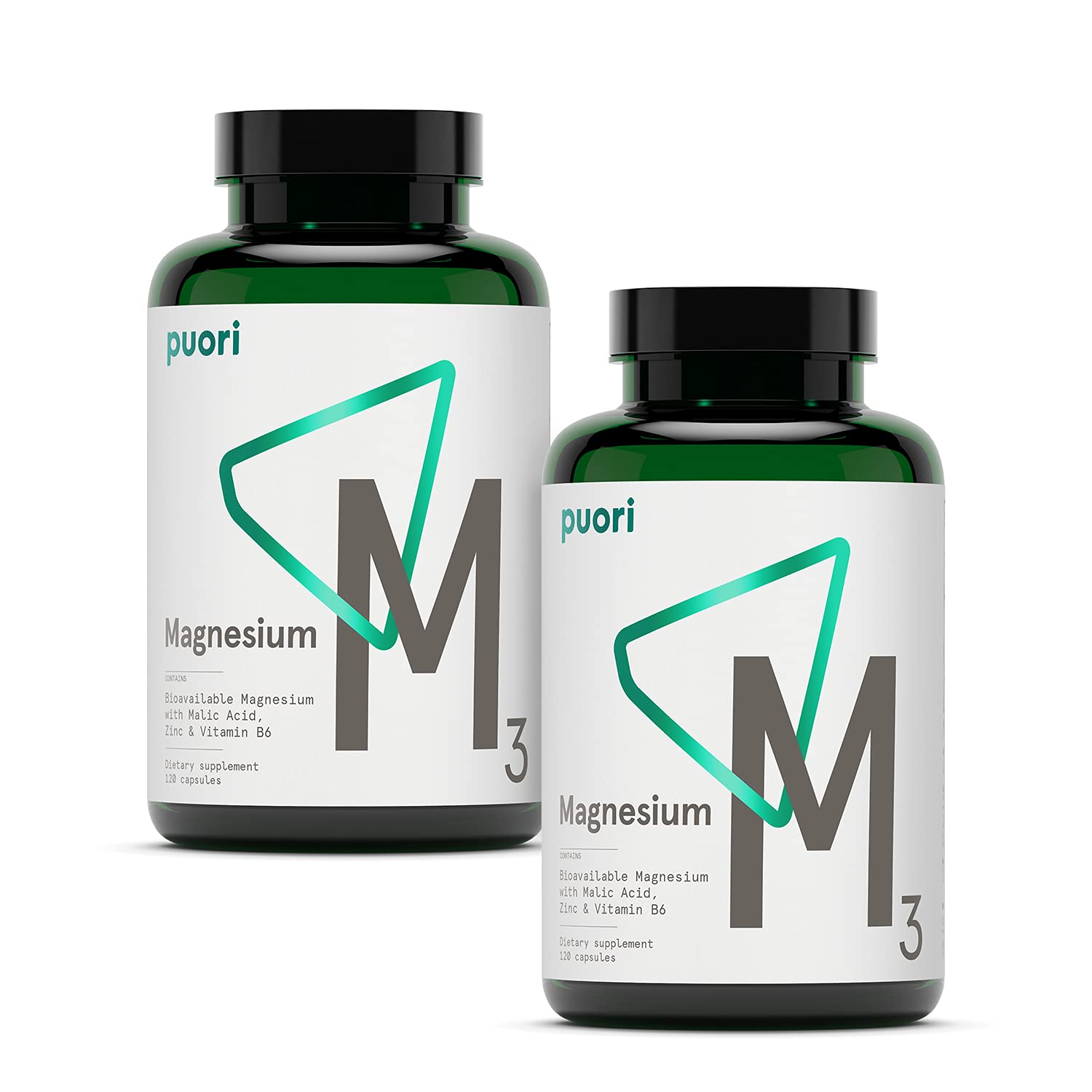 Puori Magnesium Complex en botella con cápsulas para soporte muscular y relajación.
