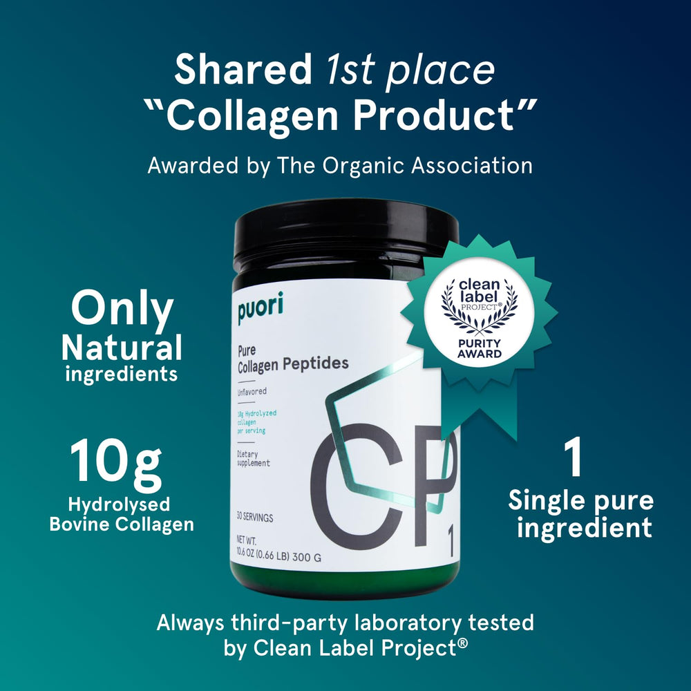 Puori Pure Collagen Peptides dissolving in coffee for easy daily protein boost.