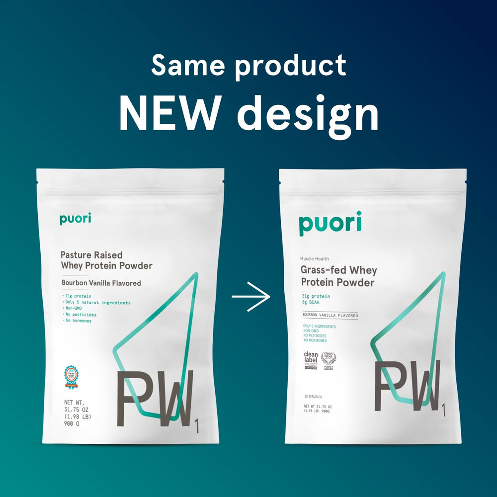 Puori PW1 whey protein scoop dissolving in water for a quick shake.