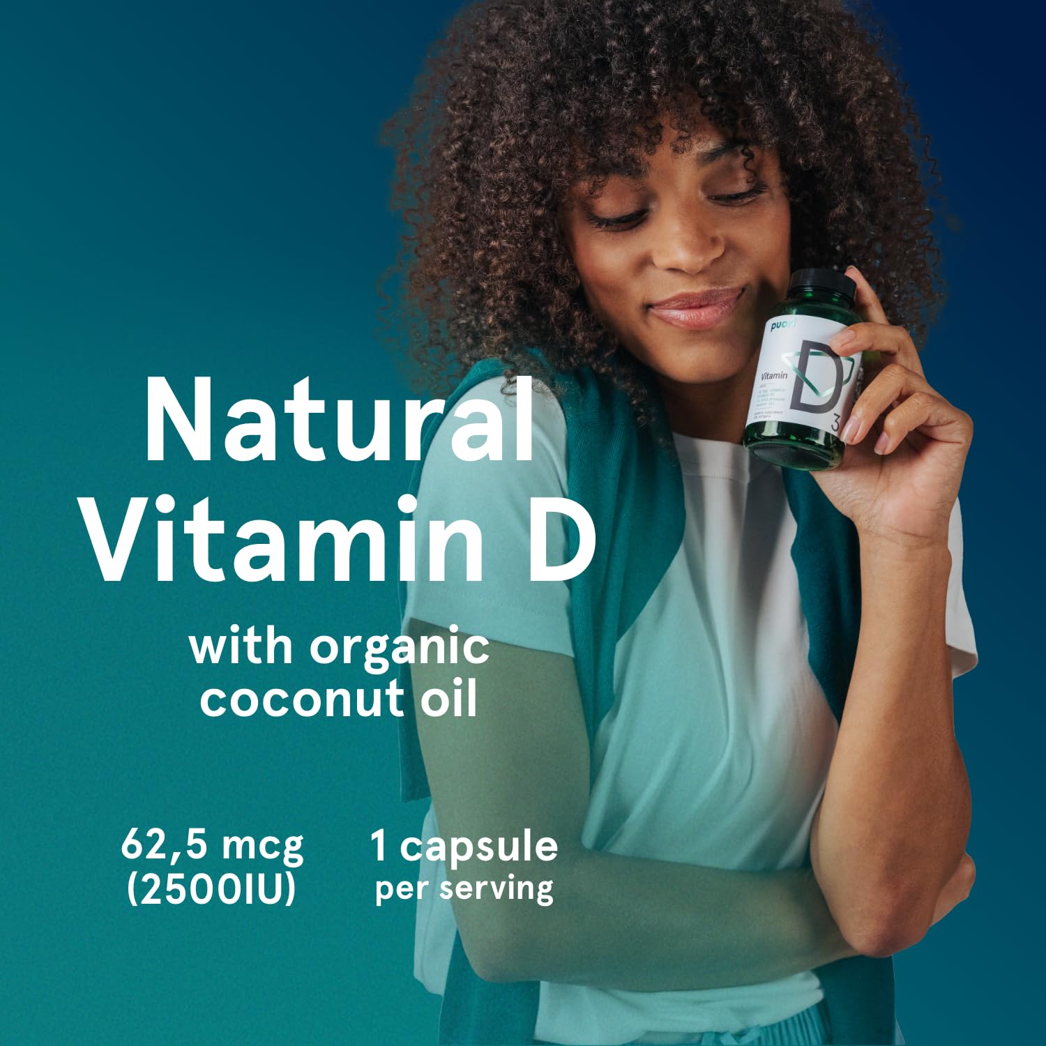 Puori Vitamin D3 Softgels daily-use scene suggesting taking with a meal.