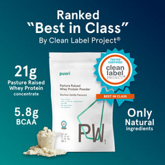 Puori PW1 vanilla scoop close-up for convenient daily protein