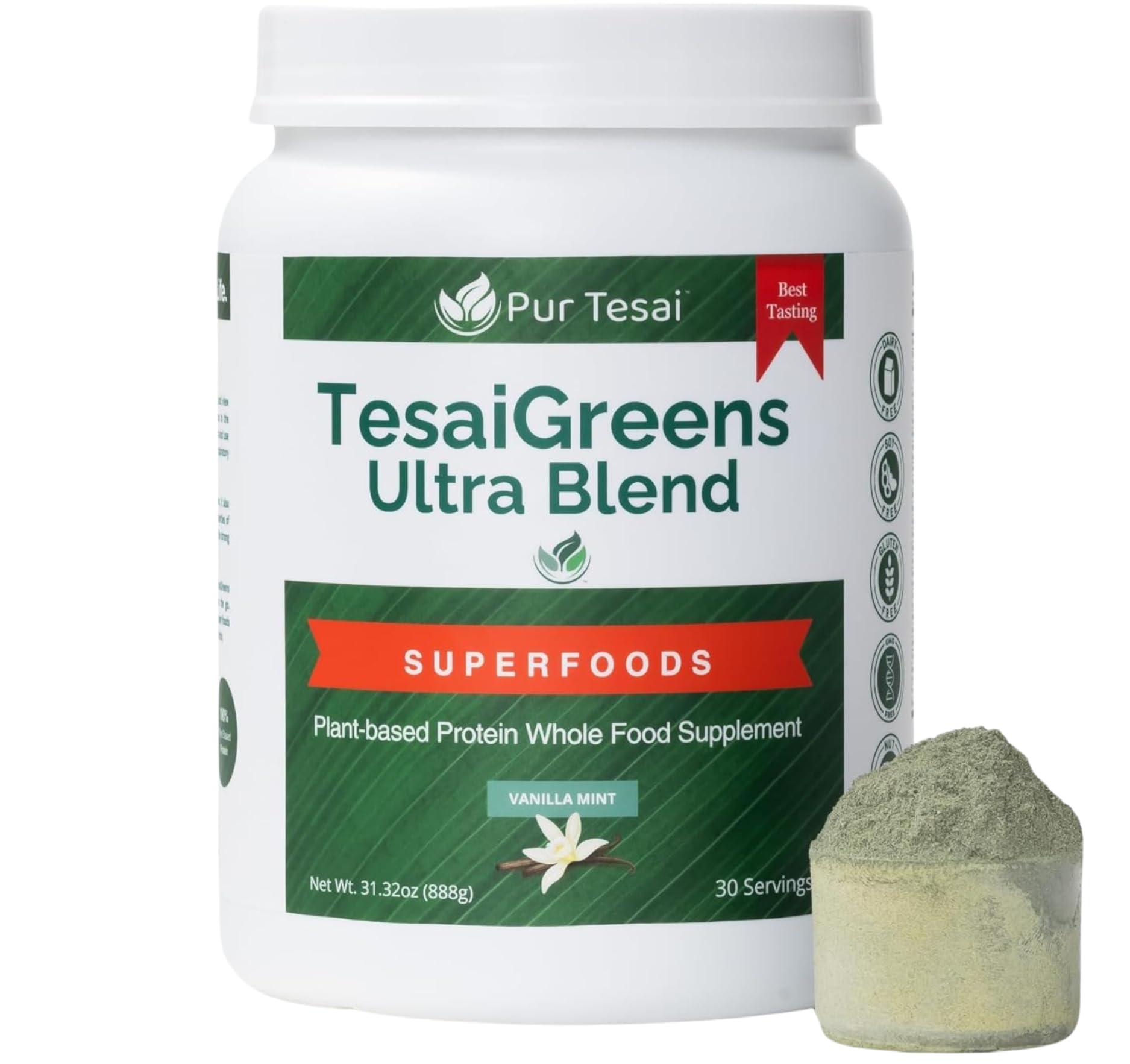Pur Tesai TesaiGreens Ultra bottle showing plant-based nutrition for daily energy.