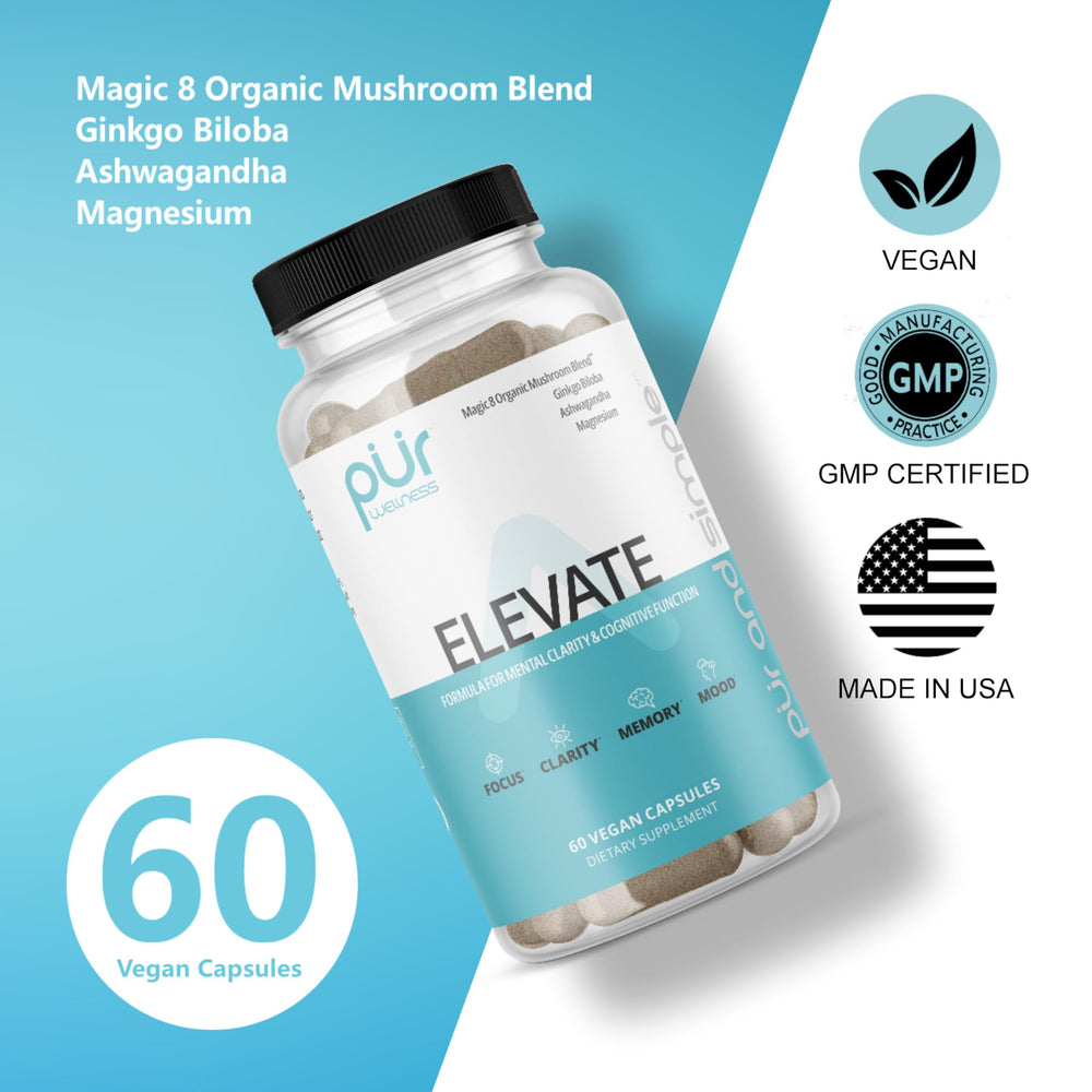 Pur Wellness Elevate bottle on desk ready for daily focus routine.
