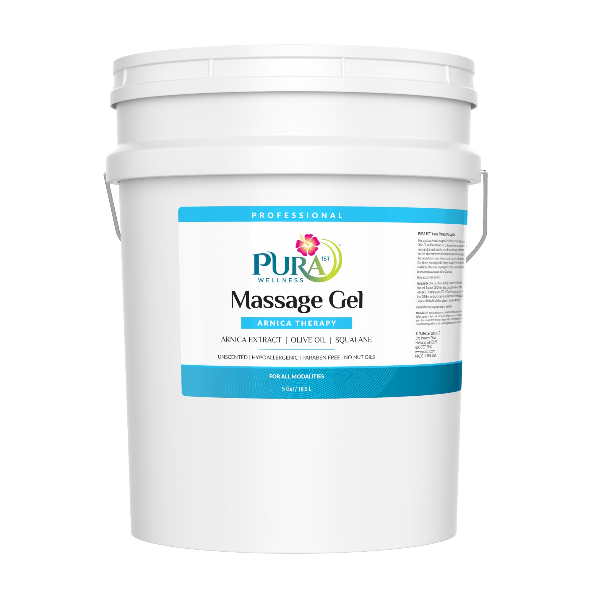 PURA 1st Arnica Therapy Gel bottle ideal for professional massage sessions.