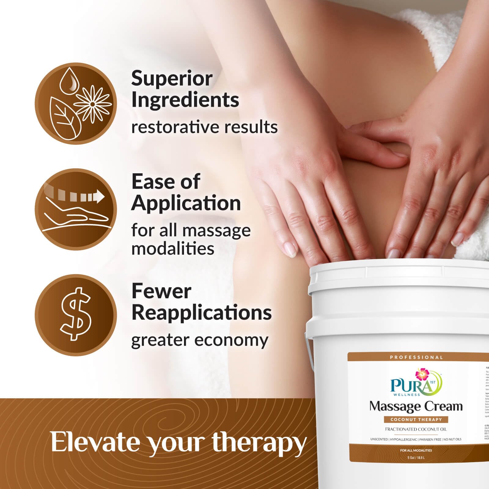 PURA 1st Coconut Therapy pumpable texture ideal for clinics and studios.