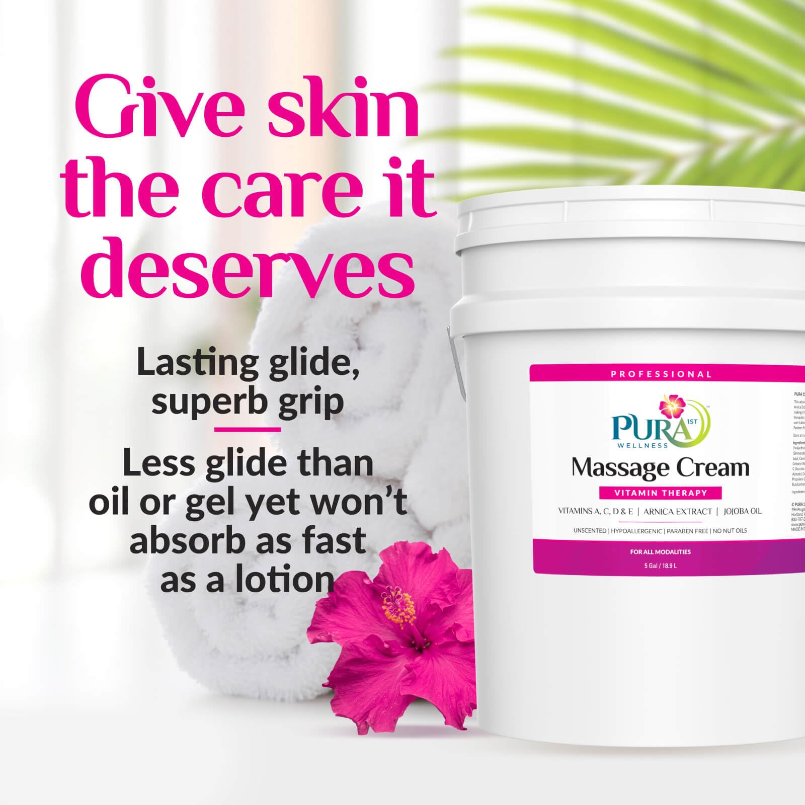 PURA 1st Wellness arnica jojoba extract enhances massage comfort.
