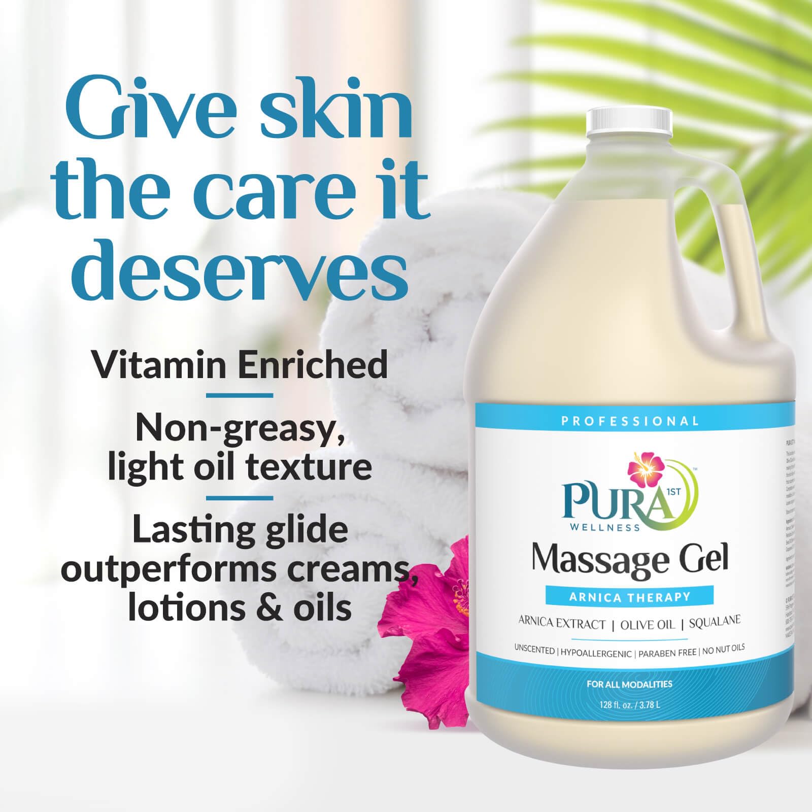Close-up of PURA 1st Arnica Therapy label on unscented hypoallergenic formula.