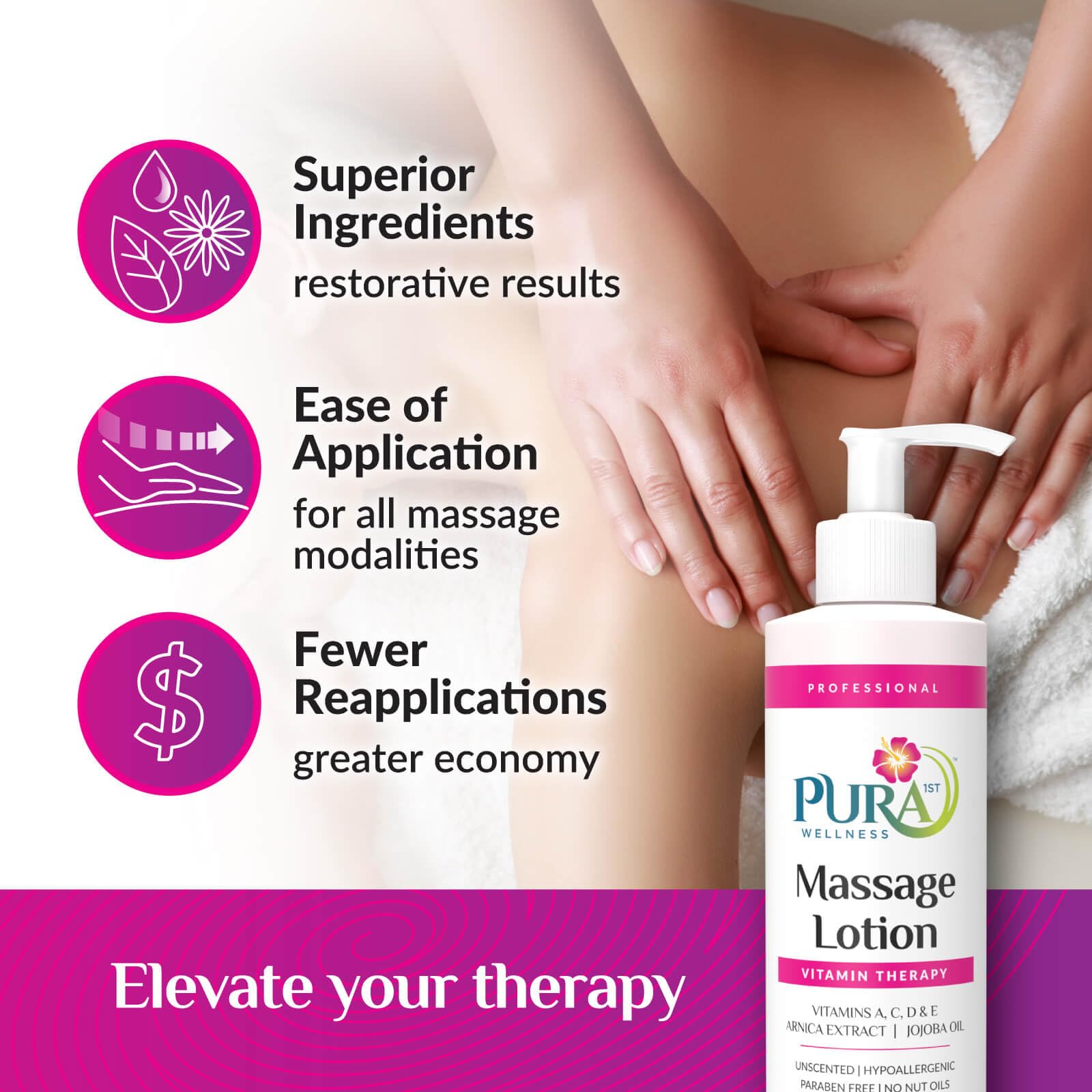 PURA 1st Wellness hands applying lotion during a deep tissue massage