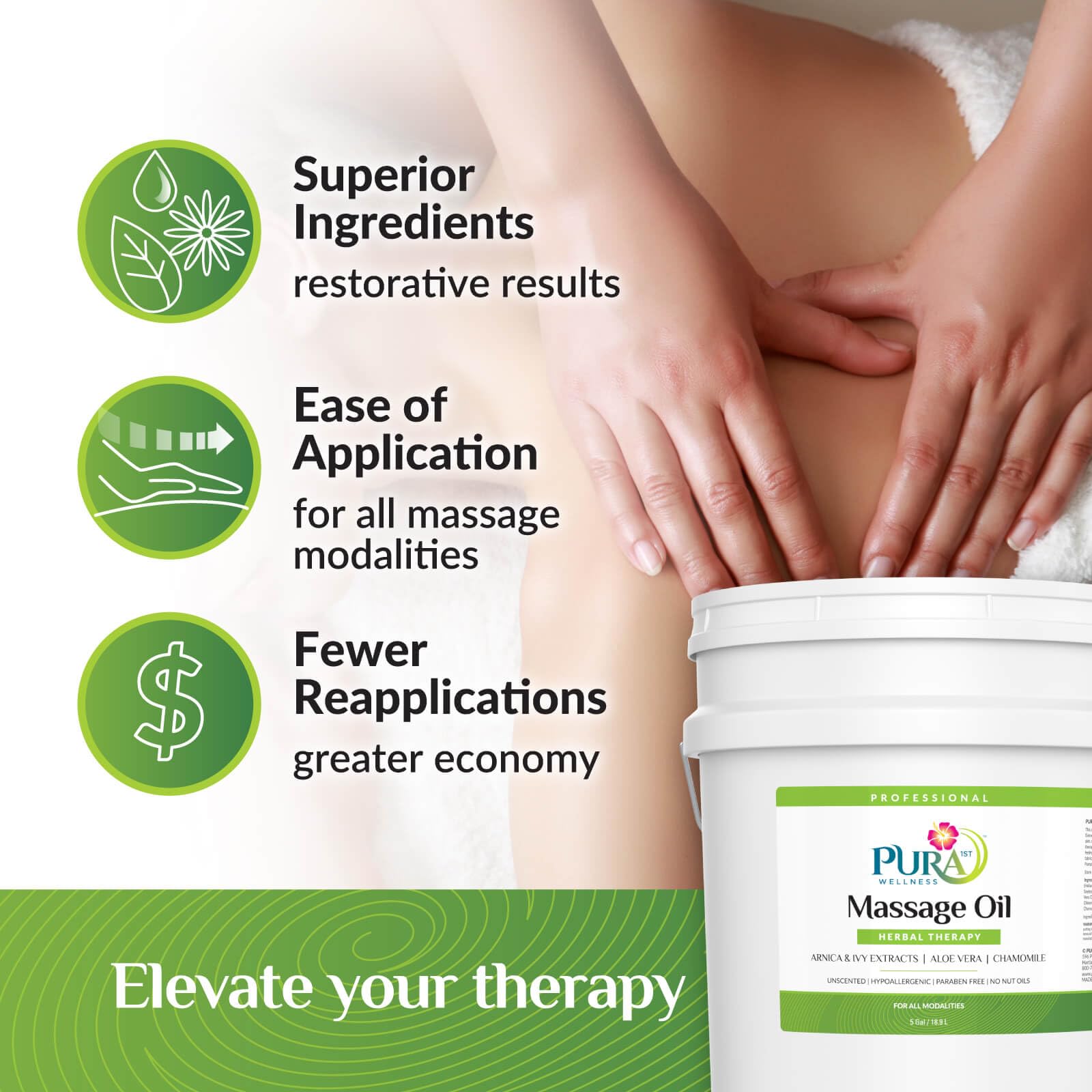 PURA 1st Wellness massage oil skin hydration and restoring feel during sessions