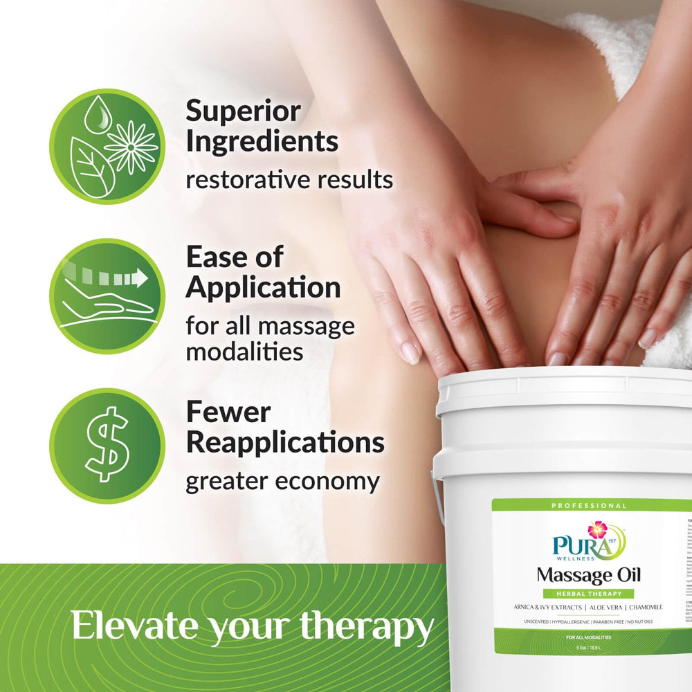 PURA 1st Wellness massage oil skin hydration and restoring feel during sessions