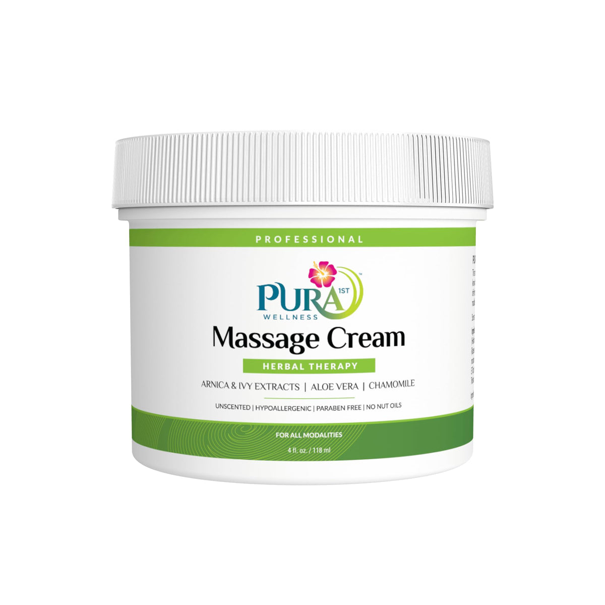 PURA 1st Wellness massage cream jar offers a smooth glide for deep tissue work