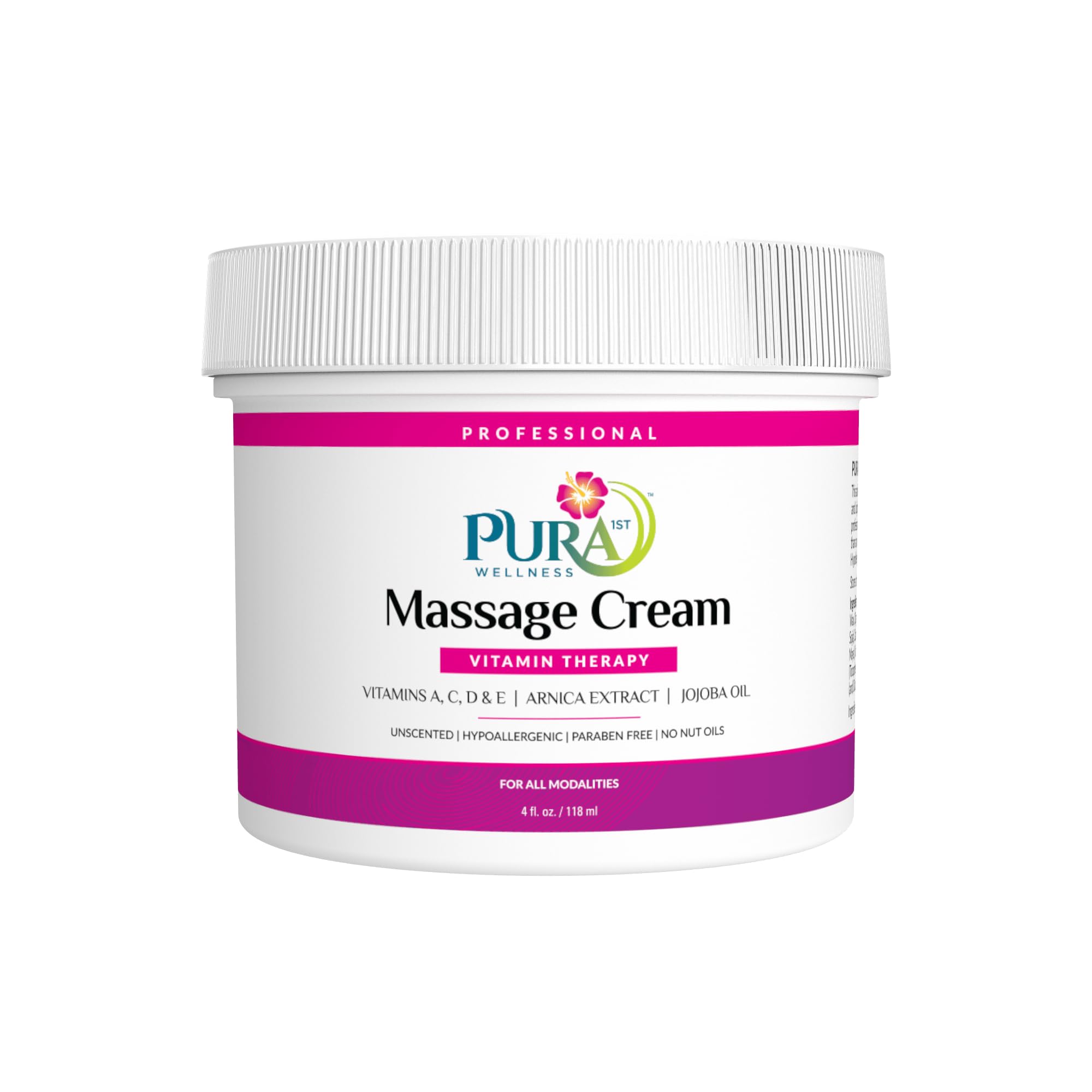 PURA 1st Wellness 4oz massage cream packaging, ideal for clinics