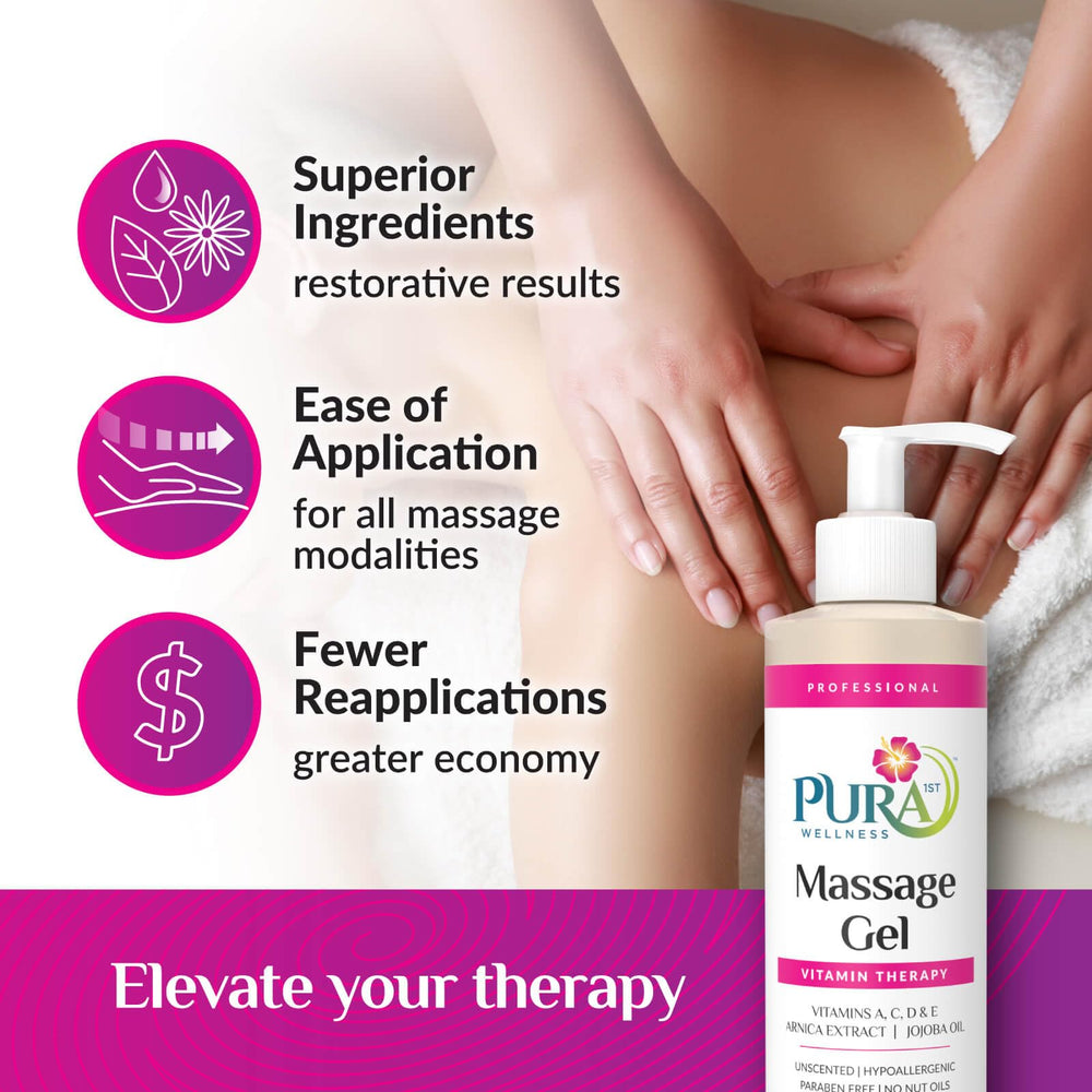 PURA 1st Wellness gel in clinic ready for therapeutic massage.