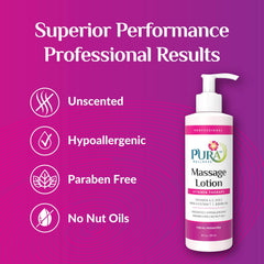 PURA 1st Wellness unscented massage lotion ready for therapy session