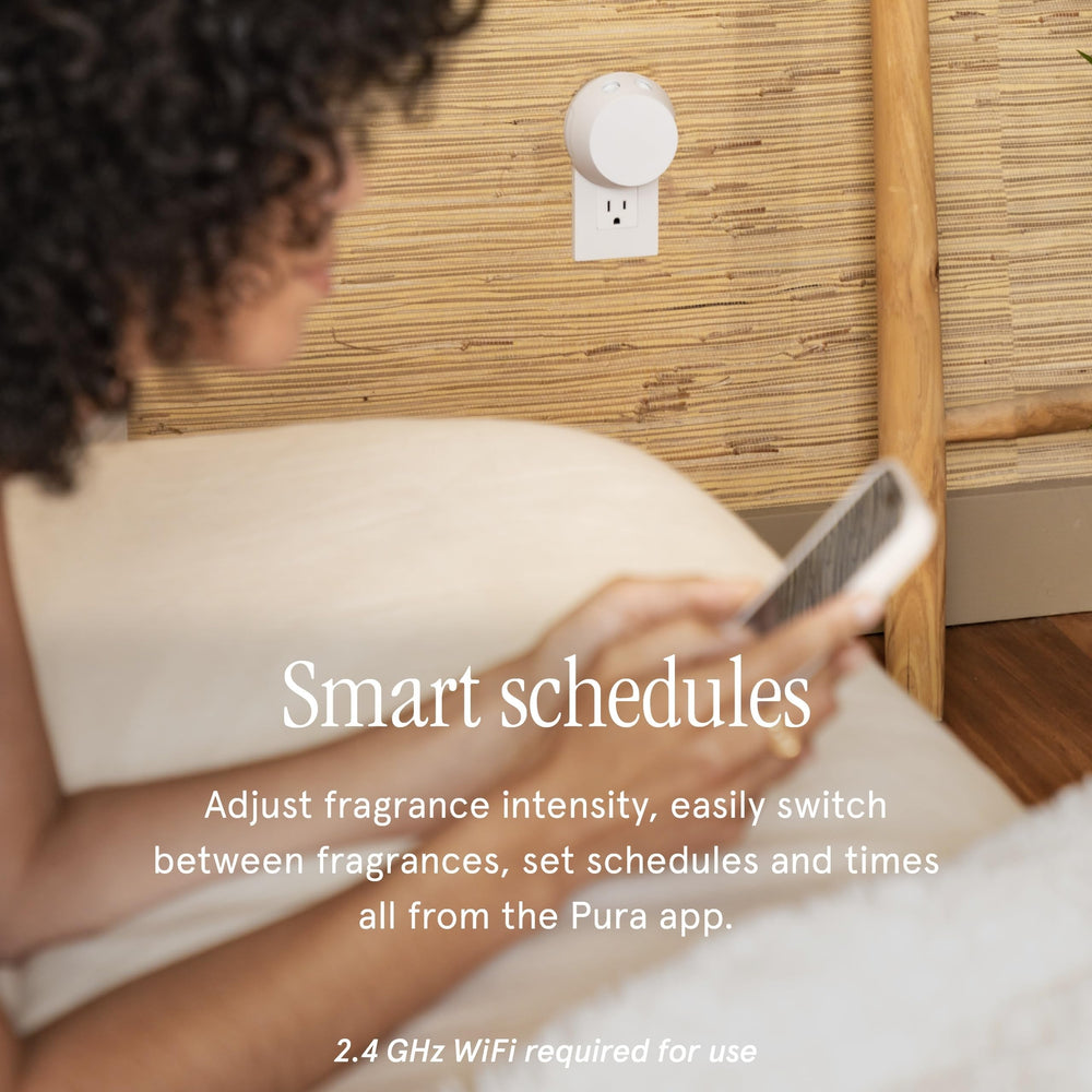 Pura adaptive diffusion technology adjusts scent with room temperature.