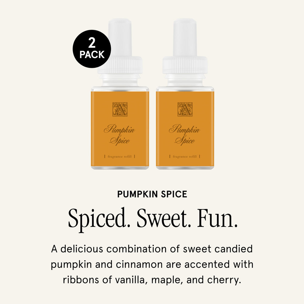 Pura Aromatique pumpkin spice refill 2-pack side view enhances room ambiance.