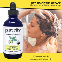 PURA D'OR Aceite de limón para limpieza suave y uso aromático.