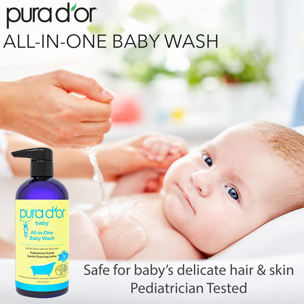 Aloe vera leaf highlights natural, soothing base of the baby wash