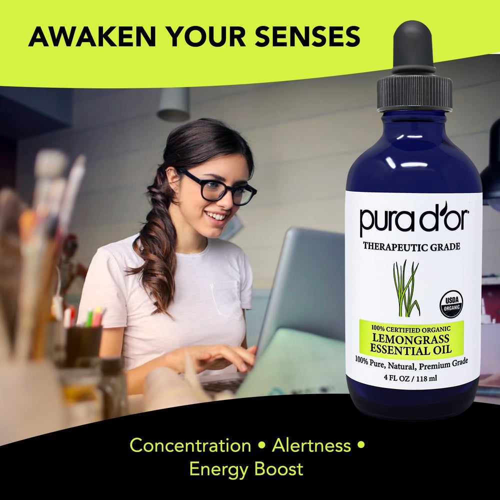 PURA D'OR lemongrass diffuser oil in use for uplifting spaces