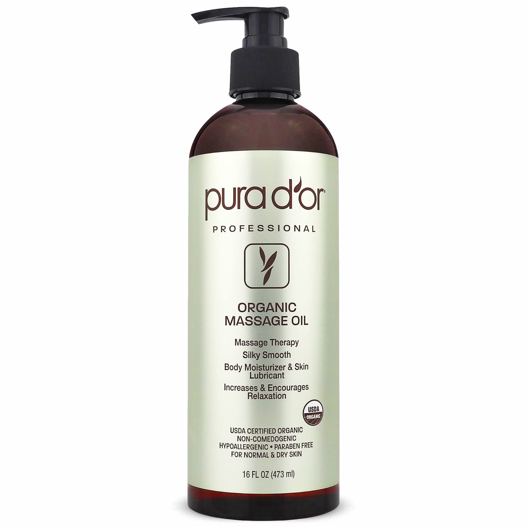 PURA D'OR Organic Massage Oil bottle and ingredients suggest nourishment