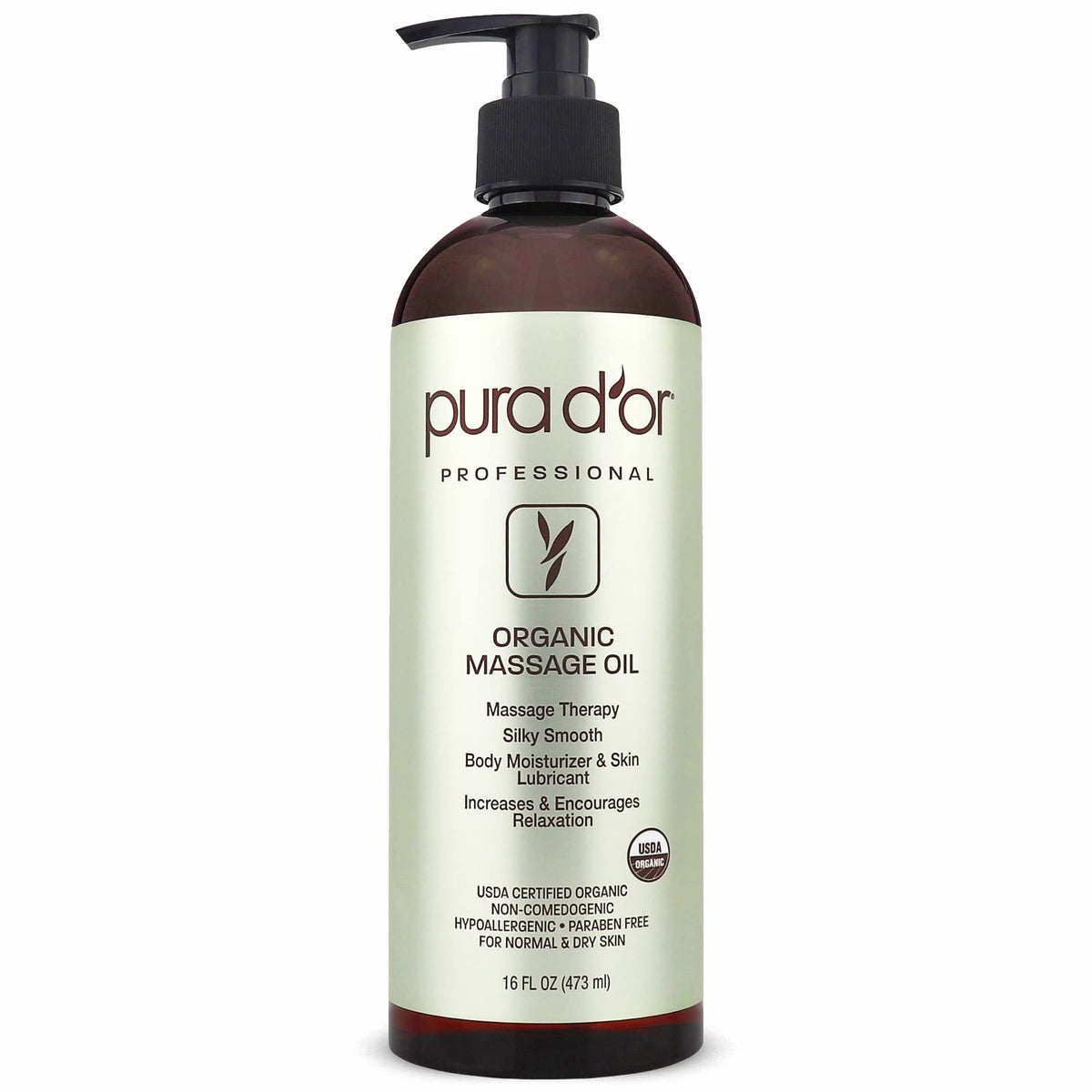 PURA D'OR Organic Massage Oil bottle and ingredients suggest nourishment