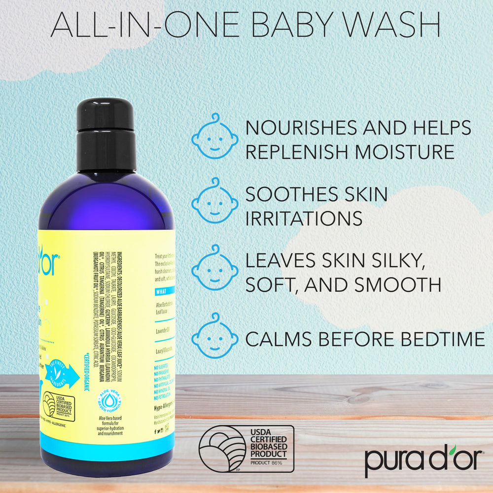 PURA D'OR tear-free formula close-up, eye-friendly baby wash