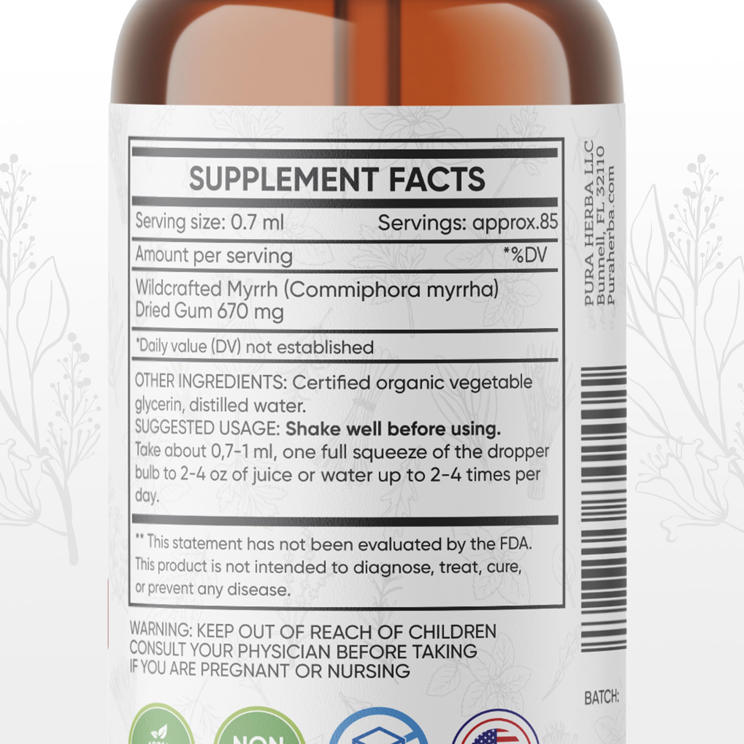 Pura Herba tincture bottle pictured with daily oral care routine.