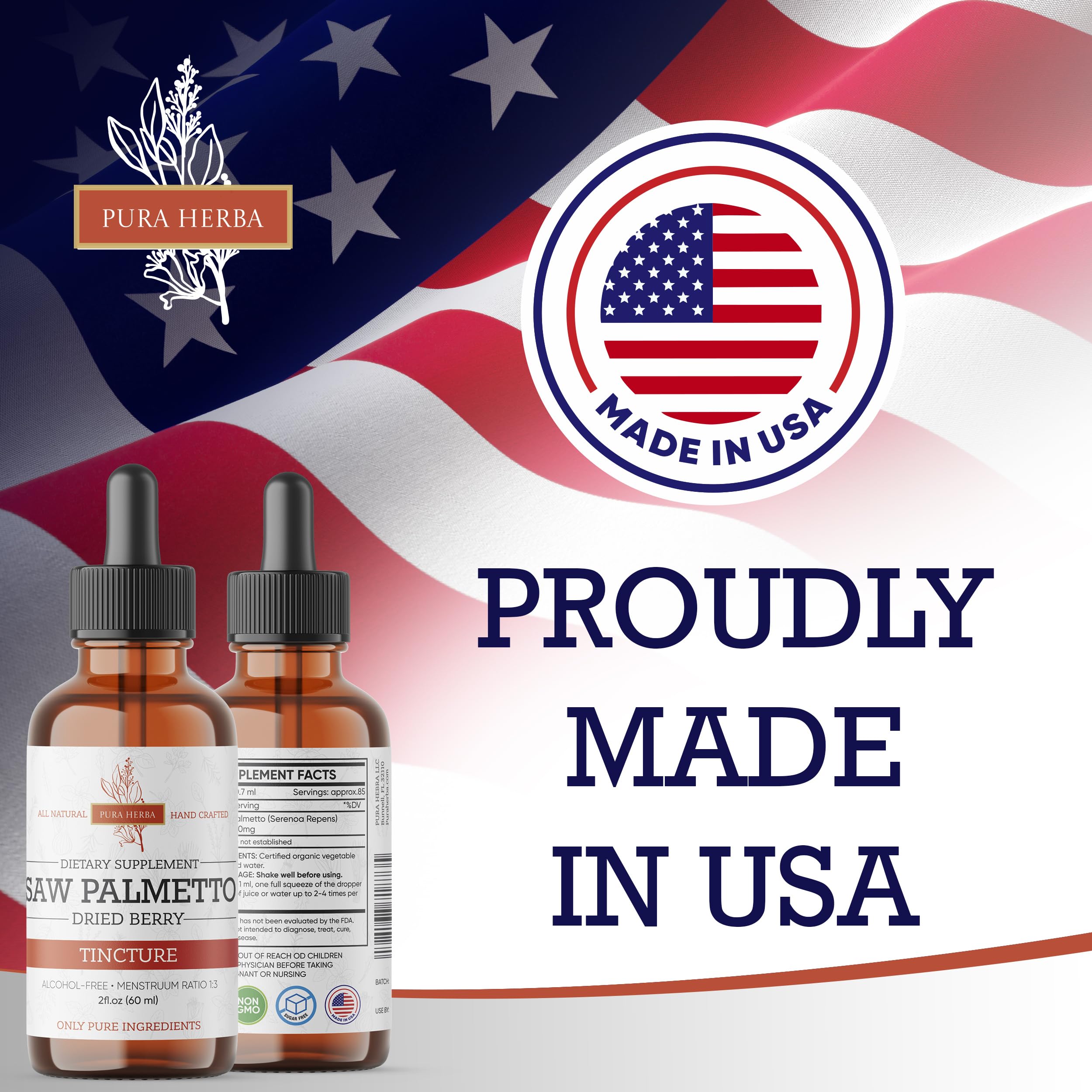 Pura Herba Saw Palmetto tincture being added to water.