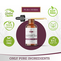 Close-up of slippery elm ingredients in Pura Herba tincture.
