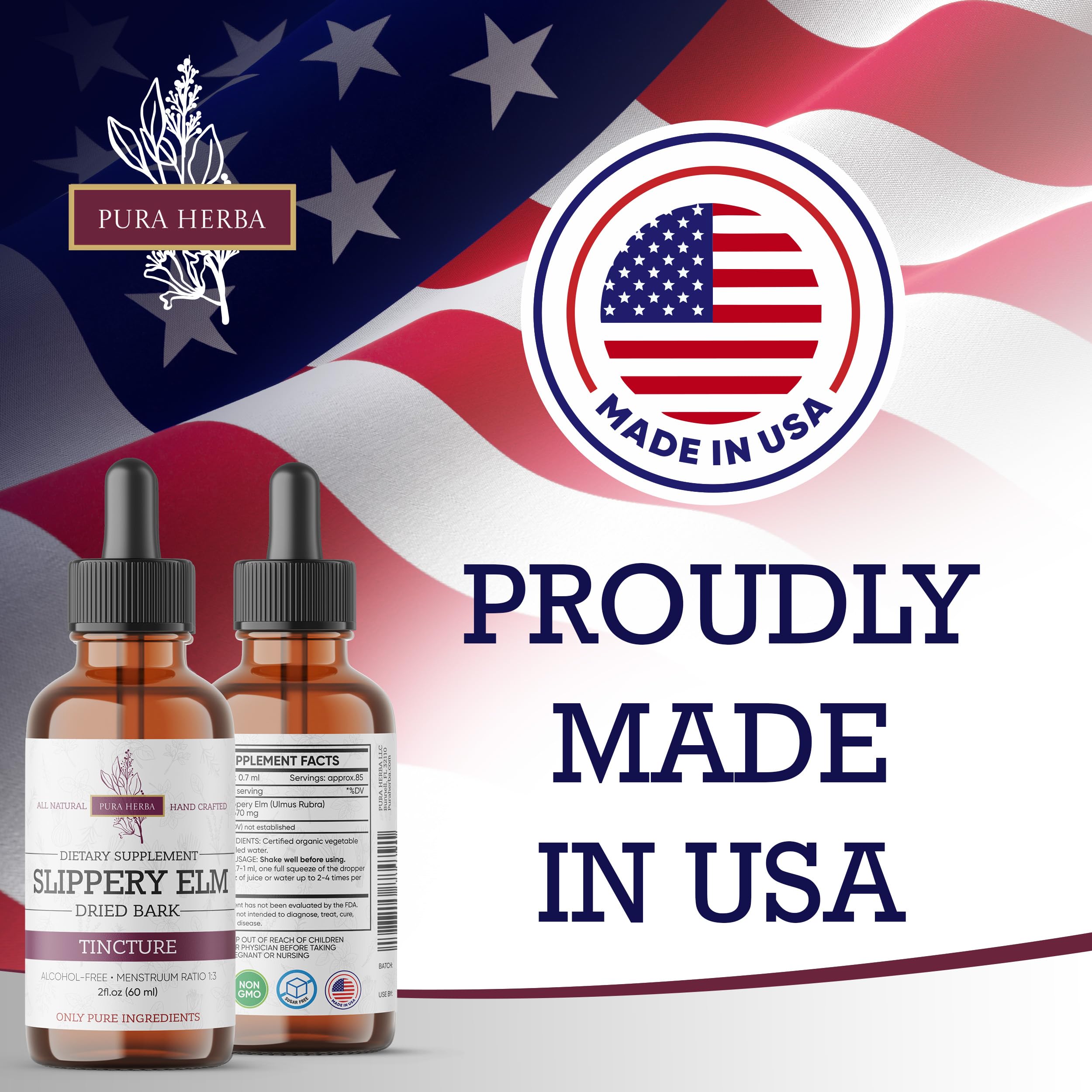 Pura Herba label close-up highlighting alcohol-free formula.