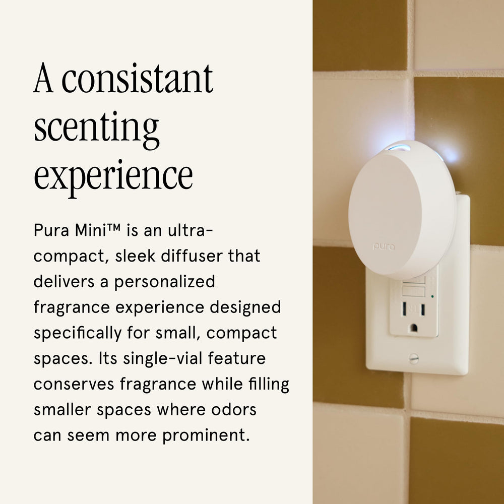 Pura Mini diffuser with LED light for ambient glow while diffusing.
