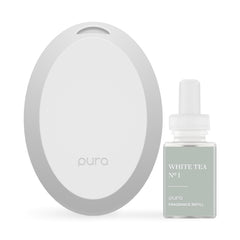 Pura Mini White Tea No.1 diffuser close-up for small-space freshness.
