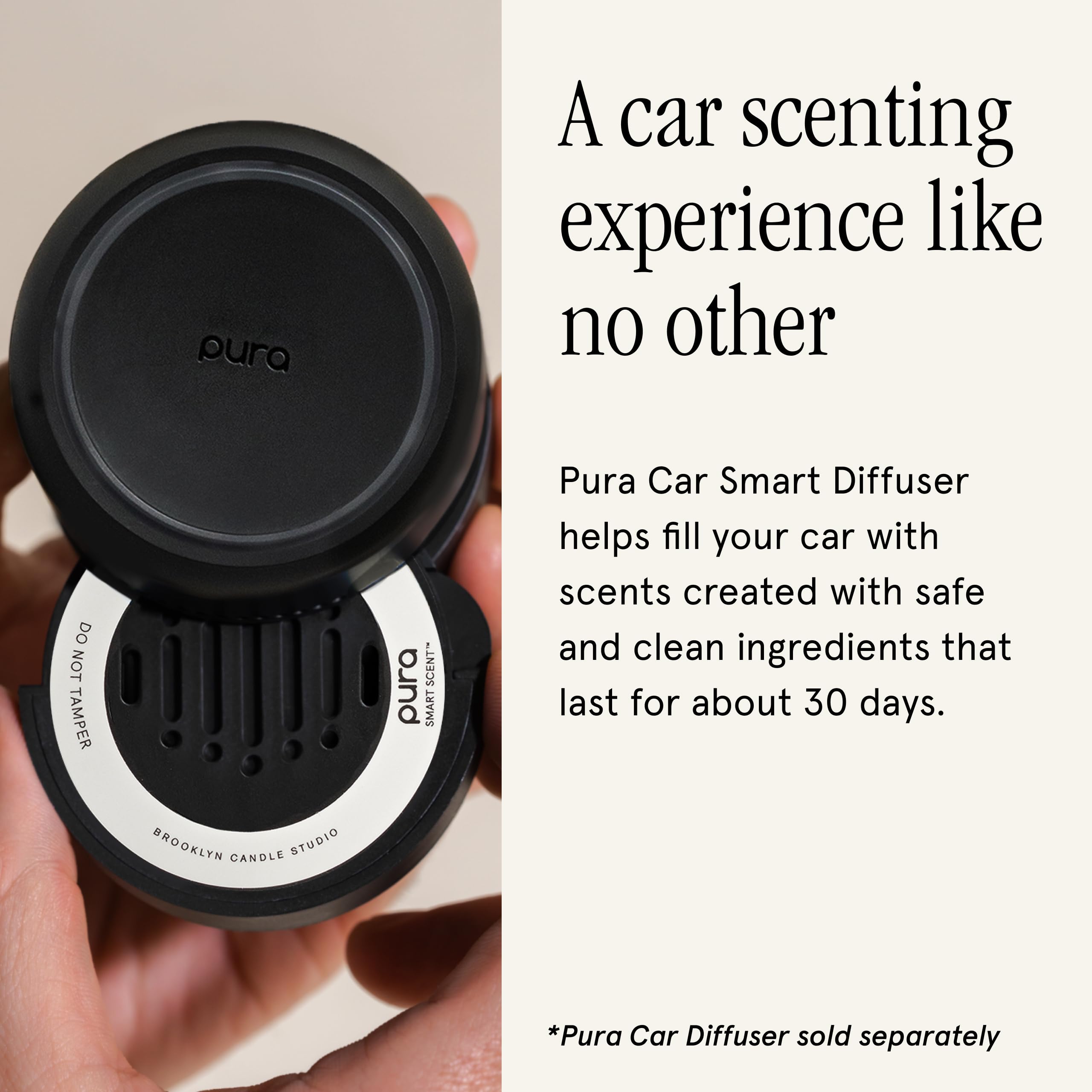 Pura Santorini sandalwood and amber aroma evokes calm, relaxed drives.