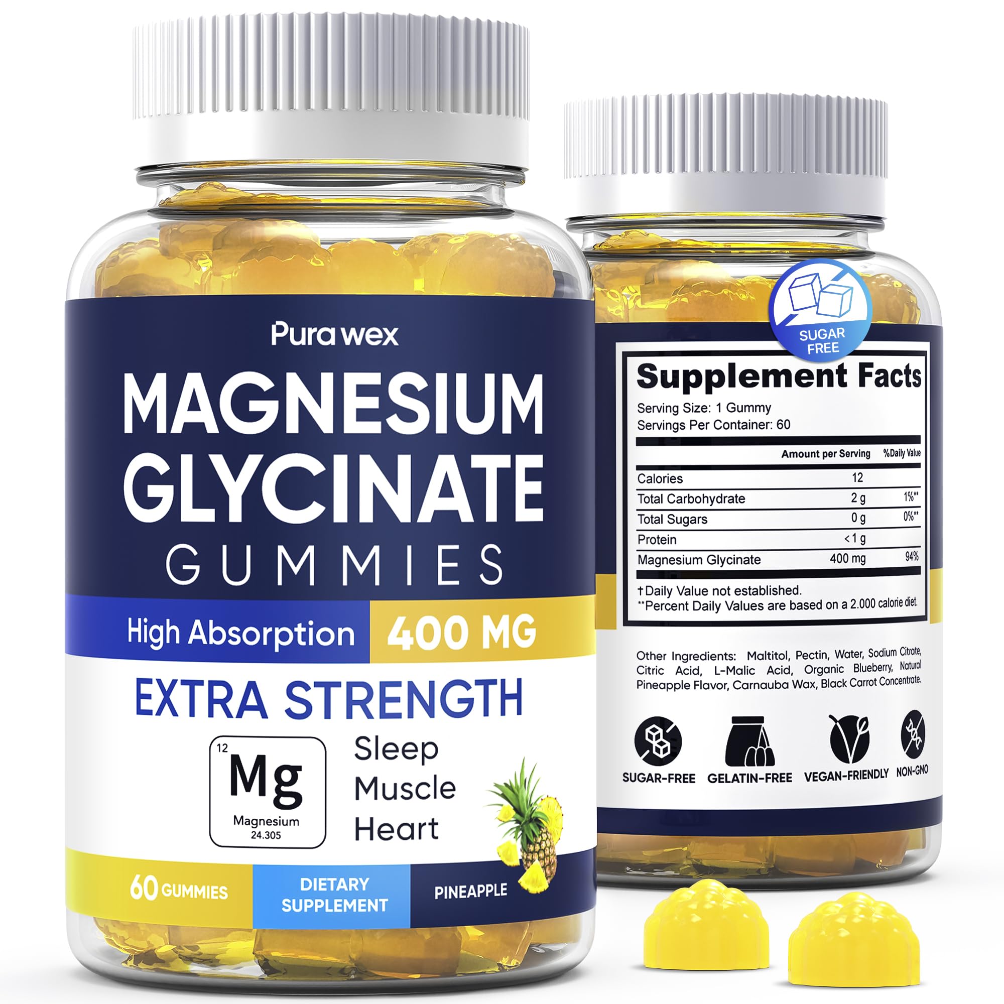 PURA WEX Magnesium Glycinate Gummies bottle closeup for easy daily use