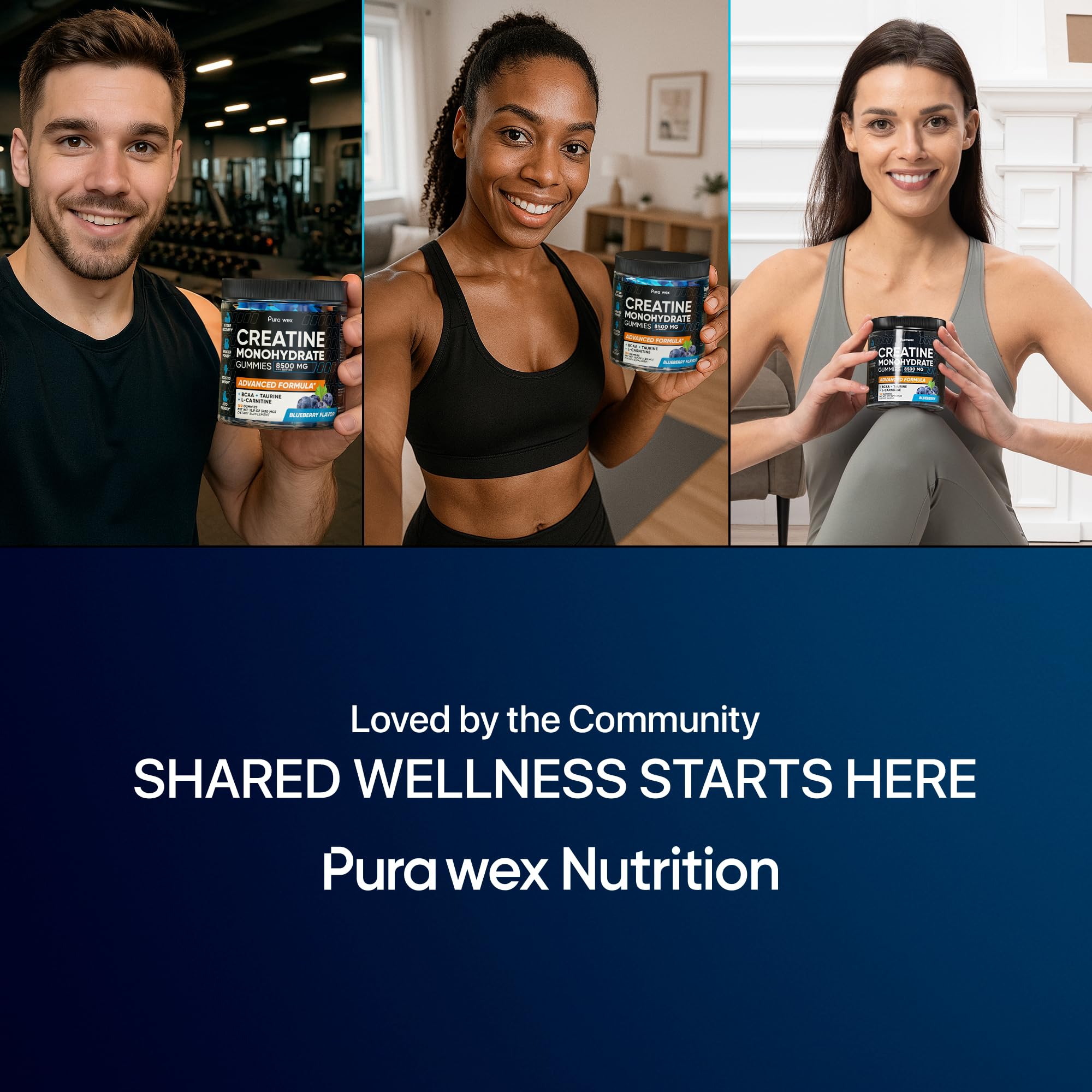 PURA WEX Nutrition creatine-monohydrate gummies blueberry travel-case.