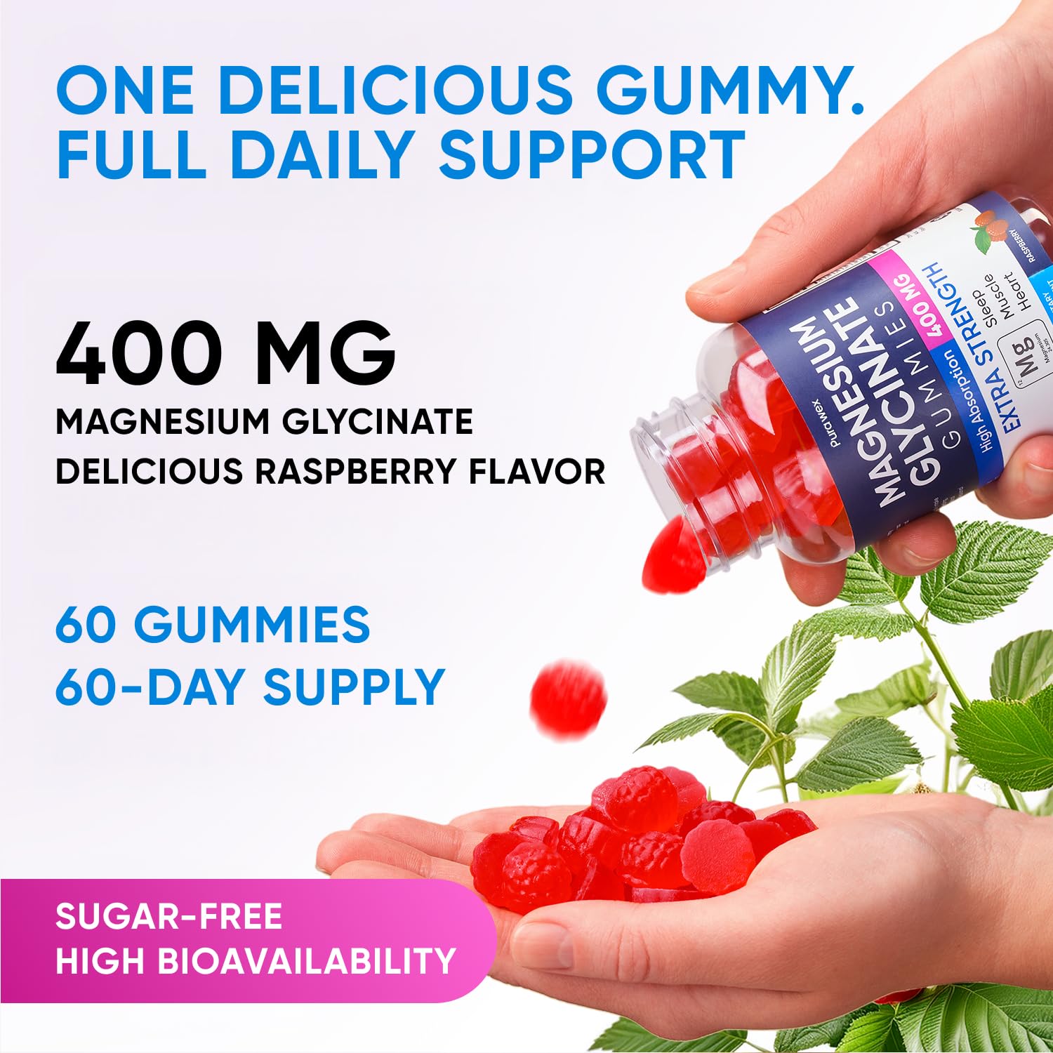Daily-use PURA WEX magnesium glycinate gummies bottle on a table for easy routine.
