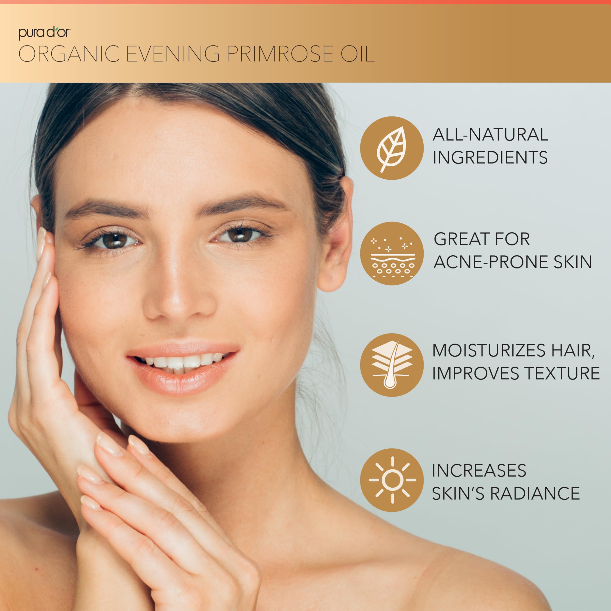 Oil drop on fingertip showing facial-use absorption with PURA D'OR.